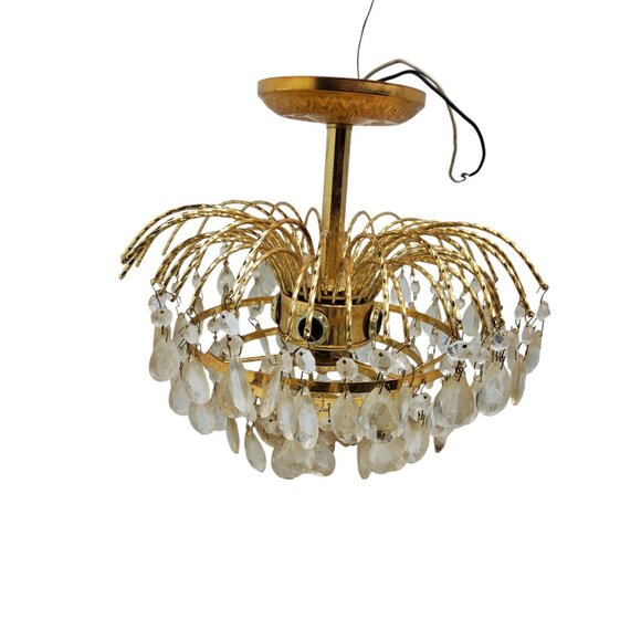 vintage 1970s luminaire chrystal and brass 4 light waterfall chandelier - Picture 2 of 4